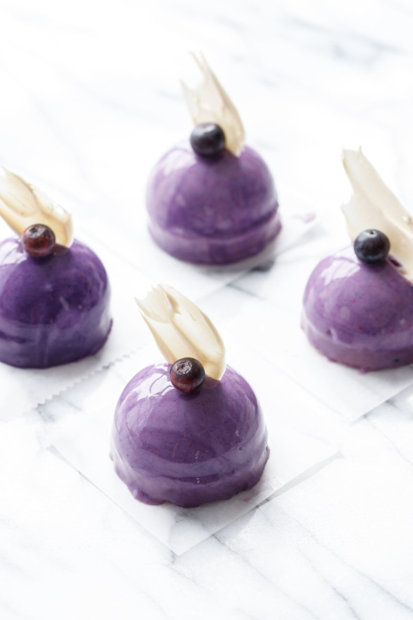 Mini Blueberry Mousse Cakes with Mirror Glaze