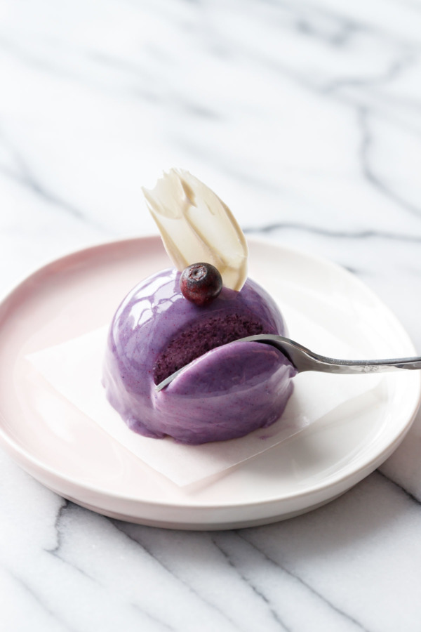 Mini Blueberry Mousse Cakes with Mirror Glaze