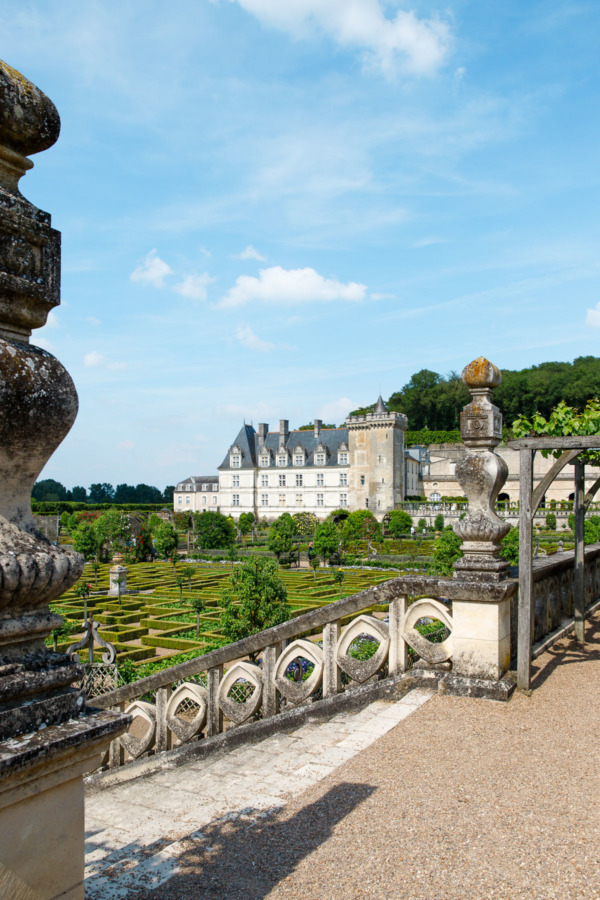 Looking out over the gardens towards the Château de Villandry, Loire Valley, France