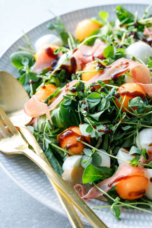 The perfect late-summer salad! Prosciutto & Melon Salad with Balsamic Vinaigrette