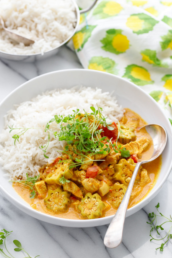 Chicken & Okra Curry Recipe with Smoked Basmati Rice