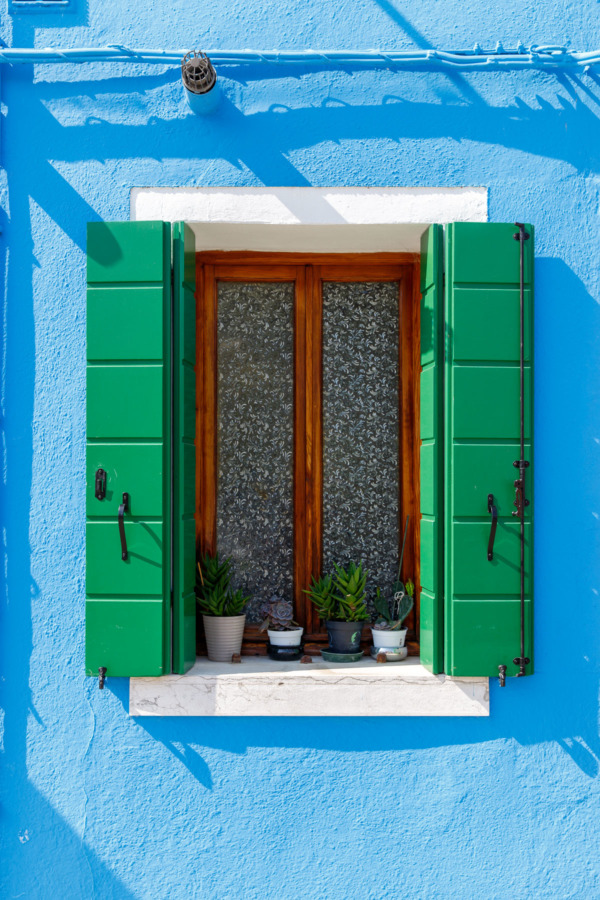 Blue window with green shutters, Burano, Italy