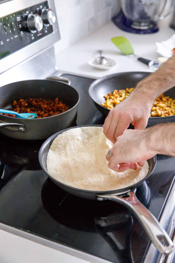 How to make the best breakfast burritos - stick a tortilla on top.