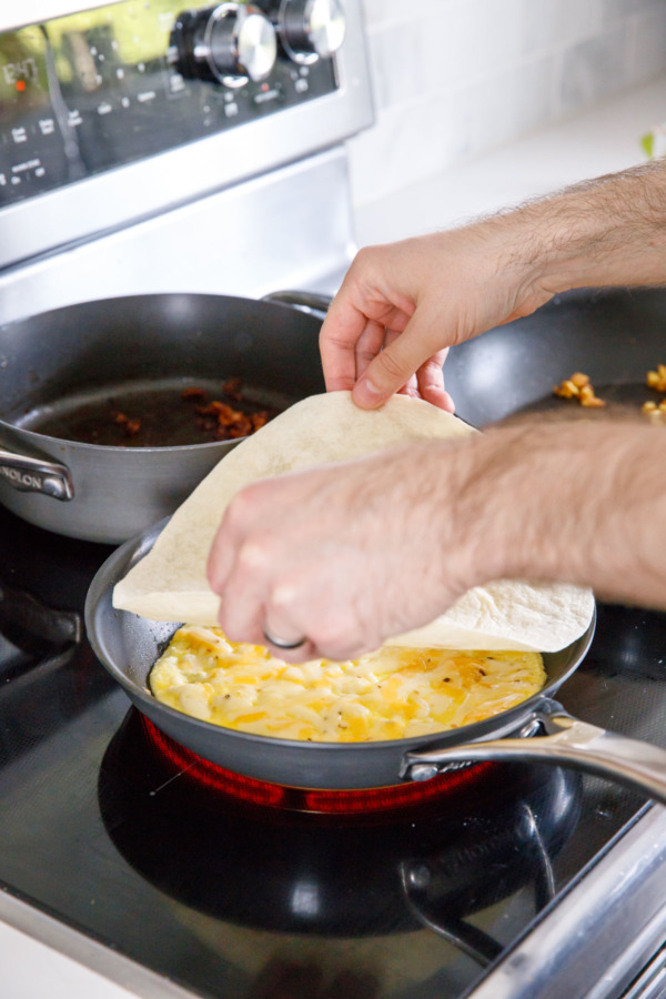 How to make the best breakfast burritos - stick a tortilla on top.