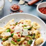 Proscuitto & Cheese Tortelloni with Brussels Sprouts, Pancetta and Parmesan