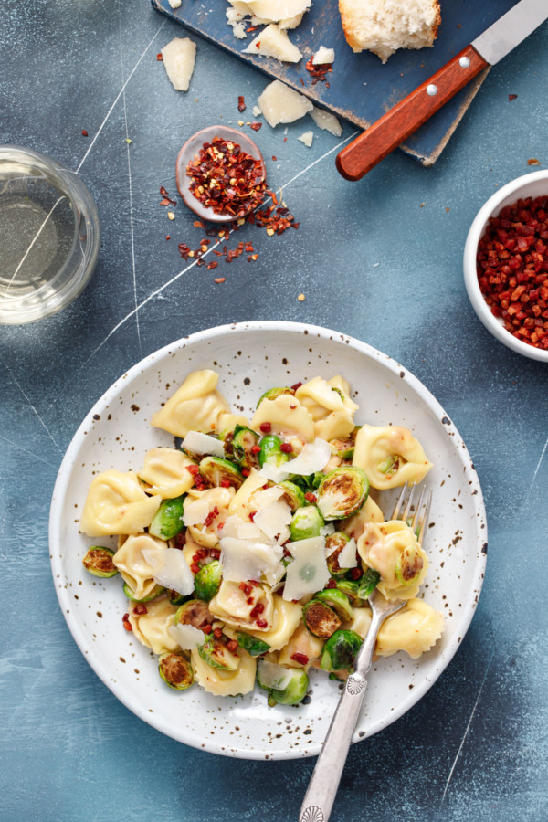 Parmesan & Brussels Sprout Tortelloni - A quick weeknight dinner recipe!