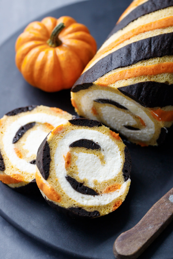 Halloween Pumpkin Cake Roll with Mascarpone Whipped Cream Recipe