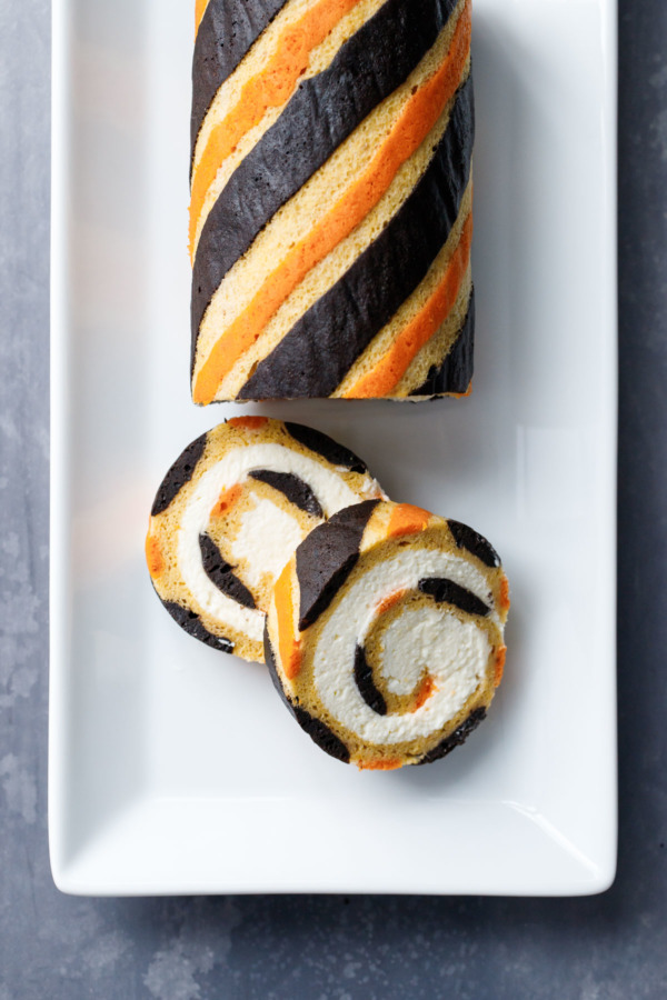 Gorgeous Striped Pumpkin Cake Roll Recipe with Mascarpone Whipped Cream