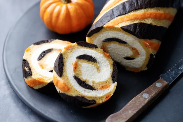 Pumpkin Cake Roll with Mascarpone Whipped Cream