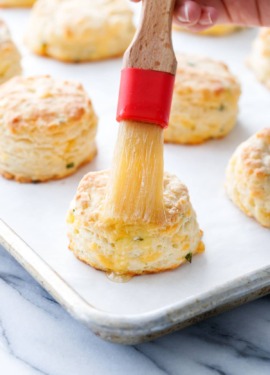 Cheddar Chive Biscuits brushed with melted butter