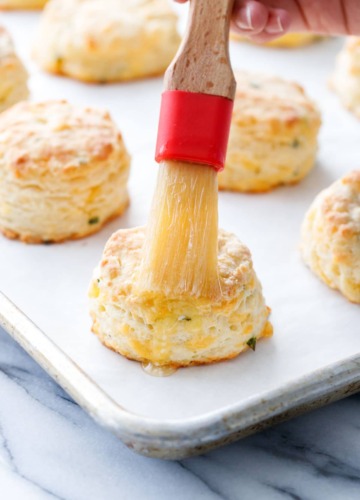 Cheddar Chive Biscuits brushed with melted butter