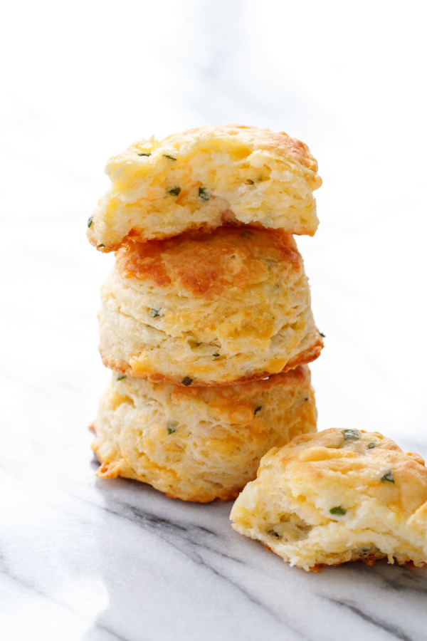 Stack of Homemade Cheddar Chive Biscuits