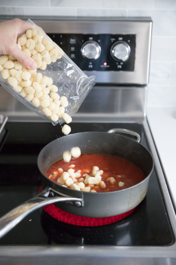 Mini gnocchi gets cooked directly in the sauce, no boiling necessary!