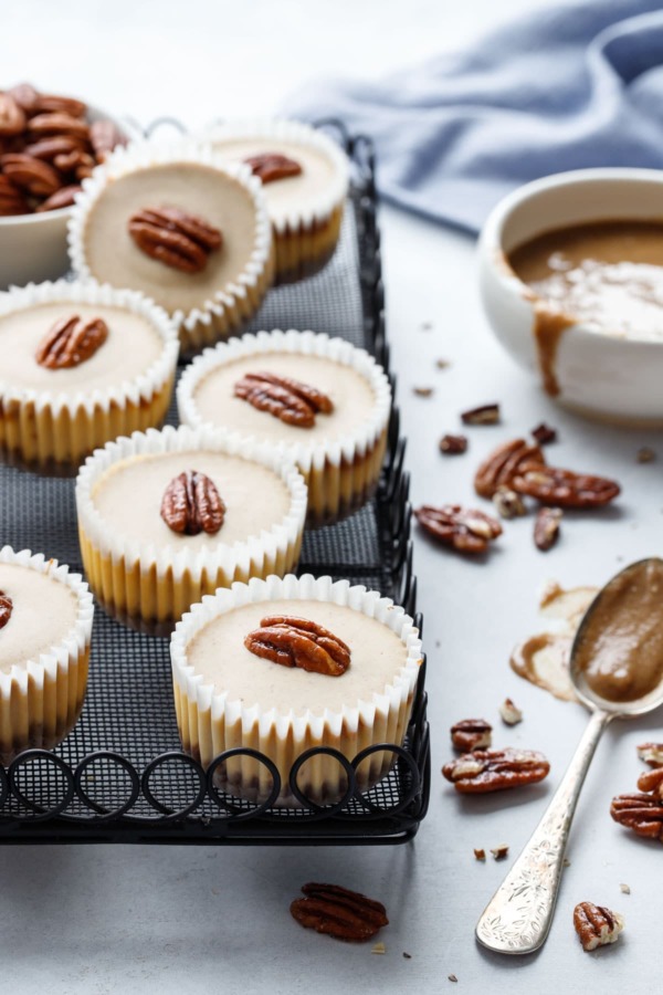 Pecan Praline Cheesecake Recipe, mini-sized in muffin tins (perfect for entertaining!)