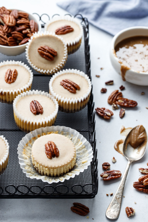 Pecan Praline Mini Cheesecakes with homemade pecan praline paste