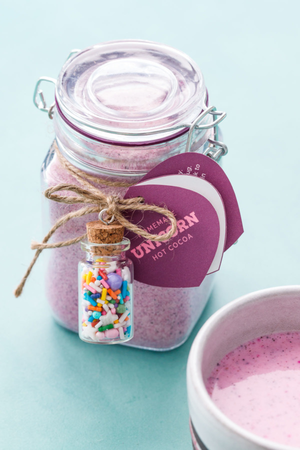 Unicorn Hot Chocolate drink mix with natural pink color: just add hot milk!