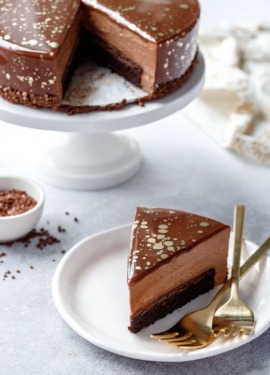 Milk Chocolate and Nutella Brownie Mousse Cake with a gorgeous Chocolate Mirror Glaze