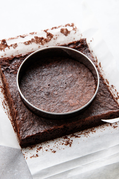 The center is a cake-like brownie (easier to cut than a fudgy brownie when frozen)