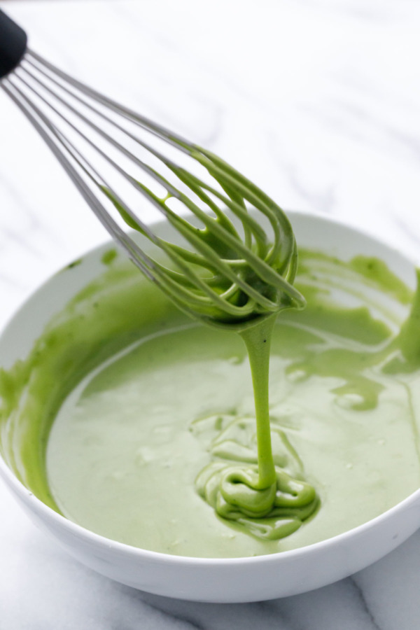 The matcha glaze is made from powdered sugar, matcha, butter and milk.