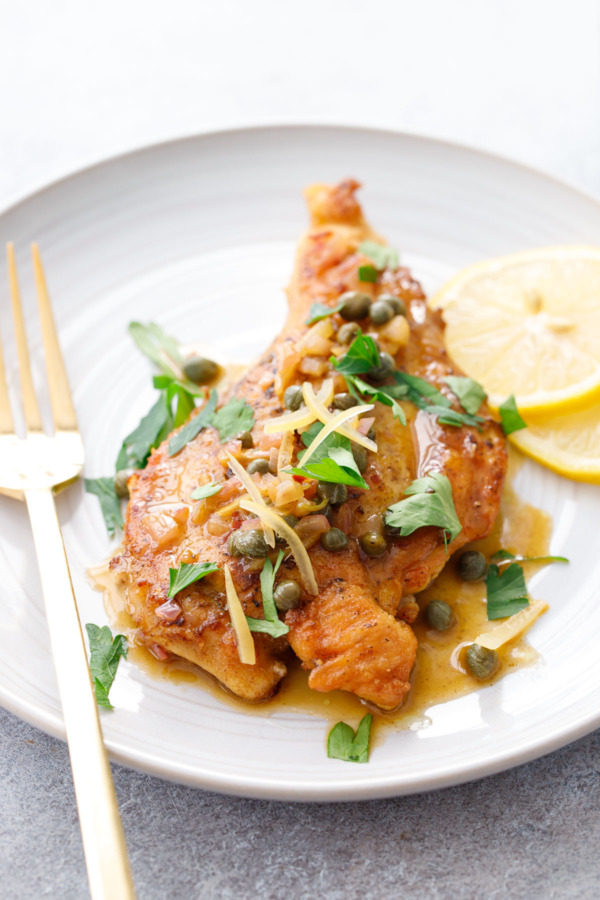 Easy Chicken Picatta recipe with lemon butter sauce and preserved lemons