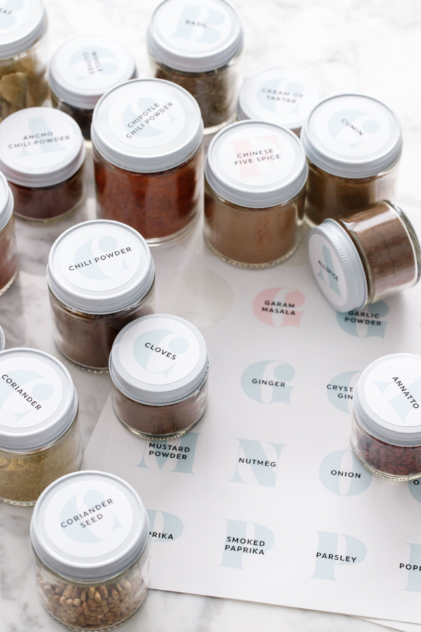 Large Spice jars + Labels