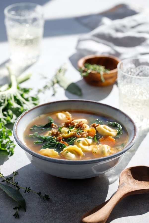 Tortellini Soup with Italian Sausage and Kale