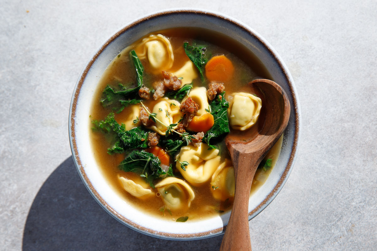 Tortellini Soup with Sausage and Kale