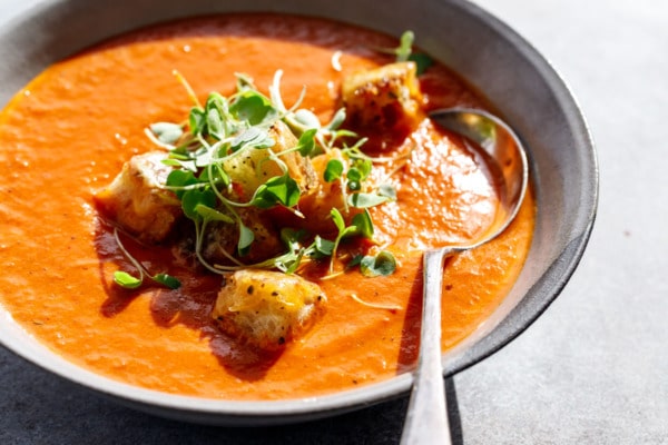 Winter Tomato Soup with Cheesy Croutons