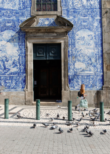 Beautiful tiled facade of the Chapel of Souls, Porto, Portugal