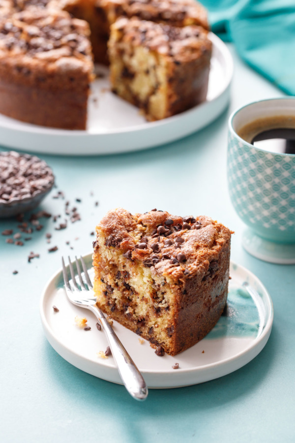 Slice of Sour Cream Chocolate Chip Coffee Cake