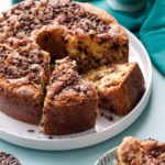 Sour Cream Chocolate Chip Coffee Cake baked in a tube pan