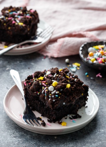 Dark Chocolate Sheet Cake Recipe with Chocolate Cookie Crumbles