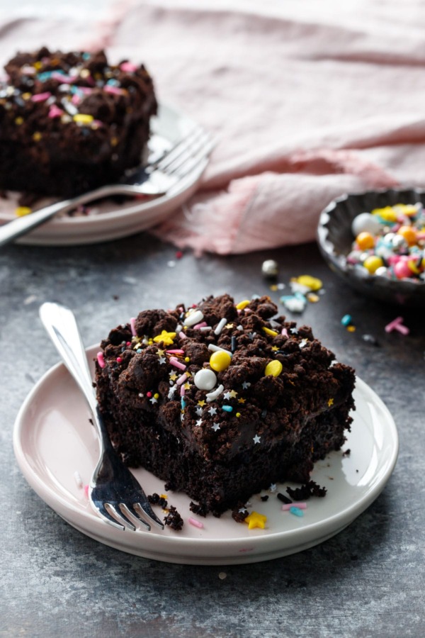 Dark Chocolate Sheet Cake Recipe with Chocolate Cookie Crumbles