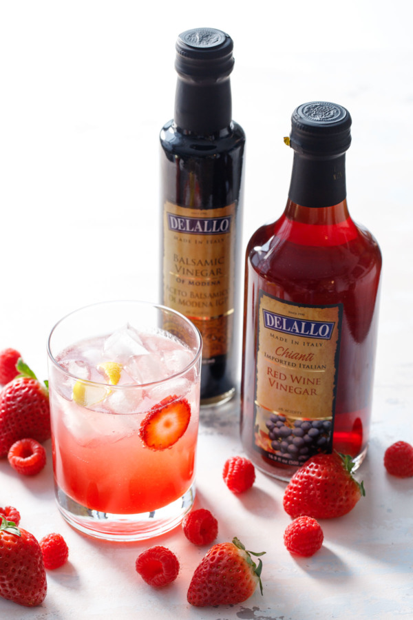 Homemade fruit shrubs made with Delallo gourmet vinegars