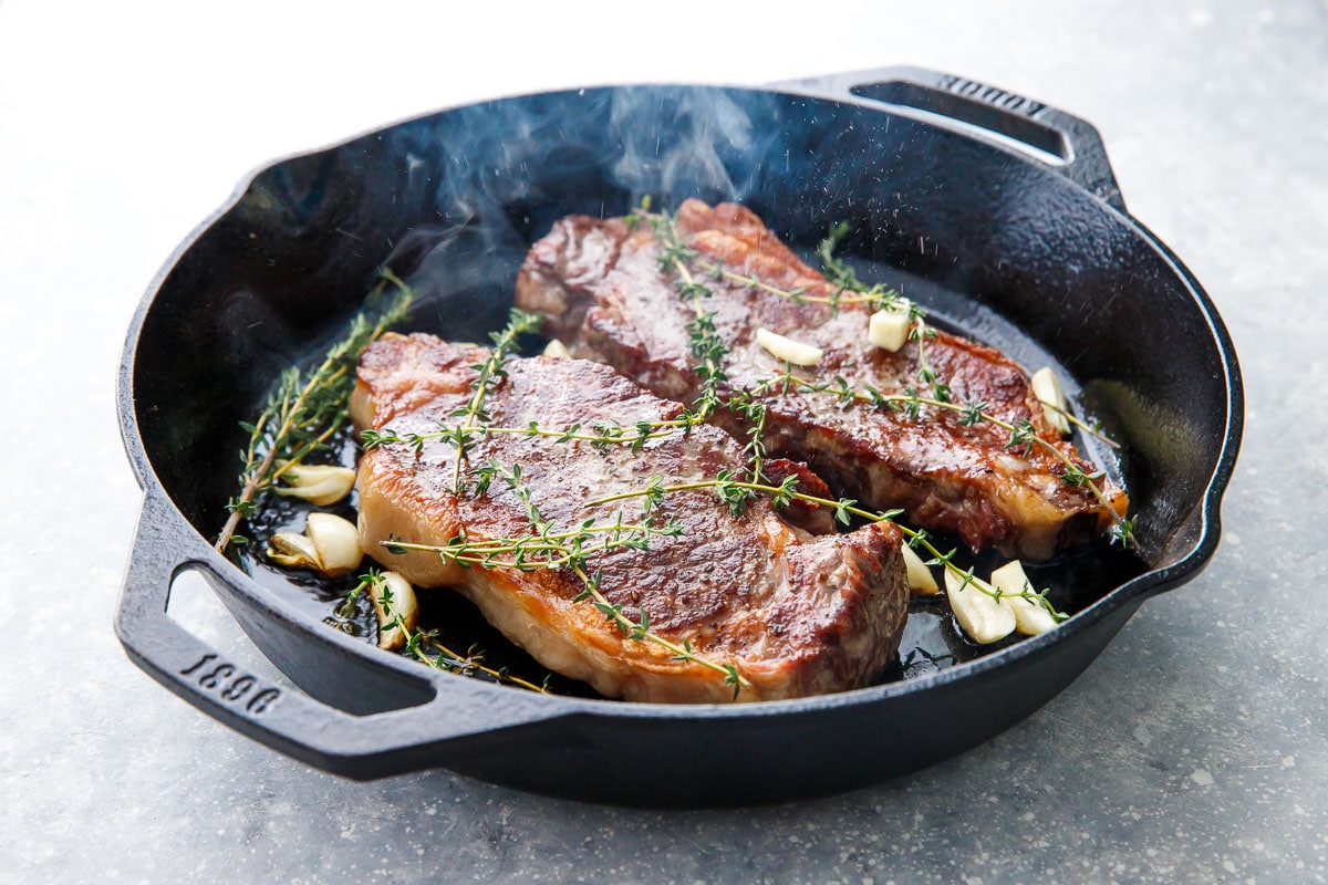 Reverse Sear Steak with Garlic and Thyme