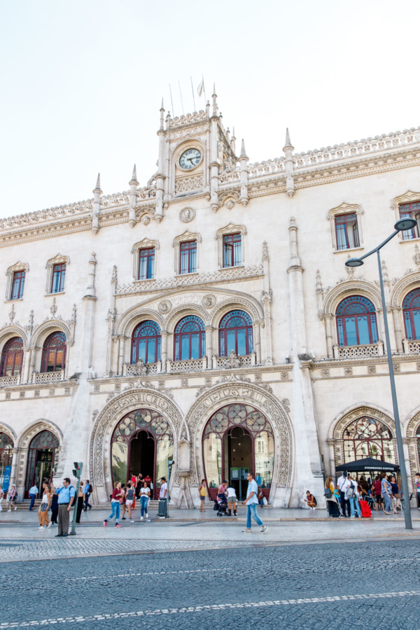 The front of the Rossio train station in Lisbon, Portugal