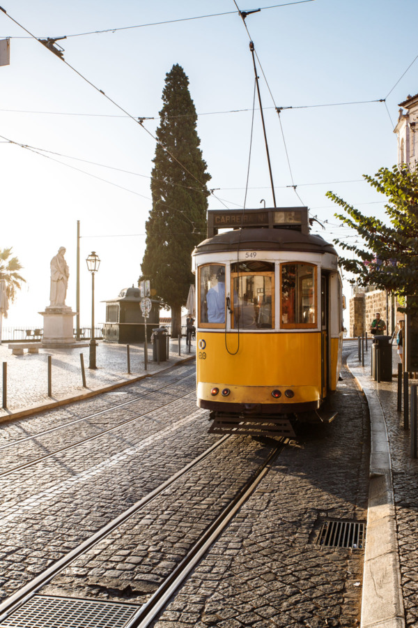 The historic 28E tram in Lisbon, Portugal