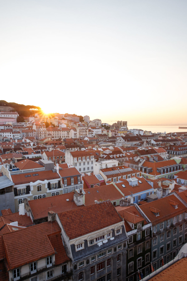 Sunset over the rooftops of Lisbon, Portgual, view from the Santa Justa Lift