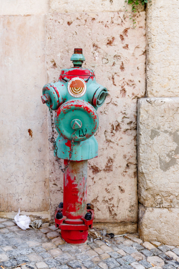 Colorful fire-hydrant in Lisbon, Portugal