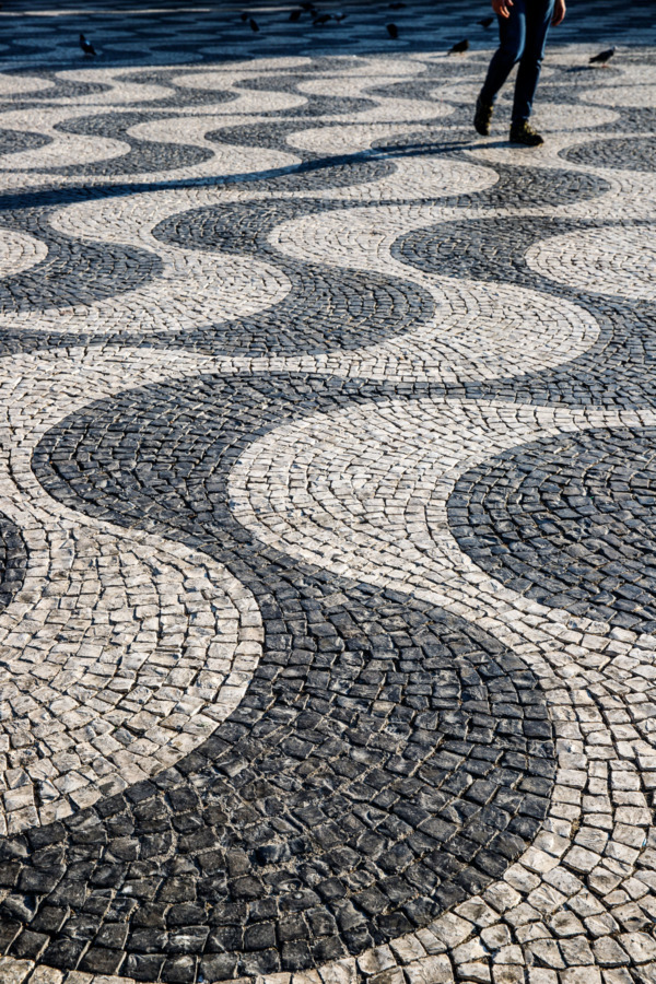 Gorgeous mosaic paving in the Praça Dom Pedro IV square in Lisbon, Portugal