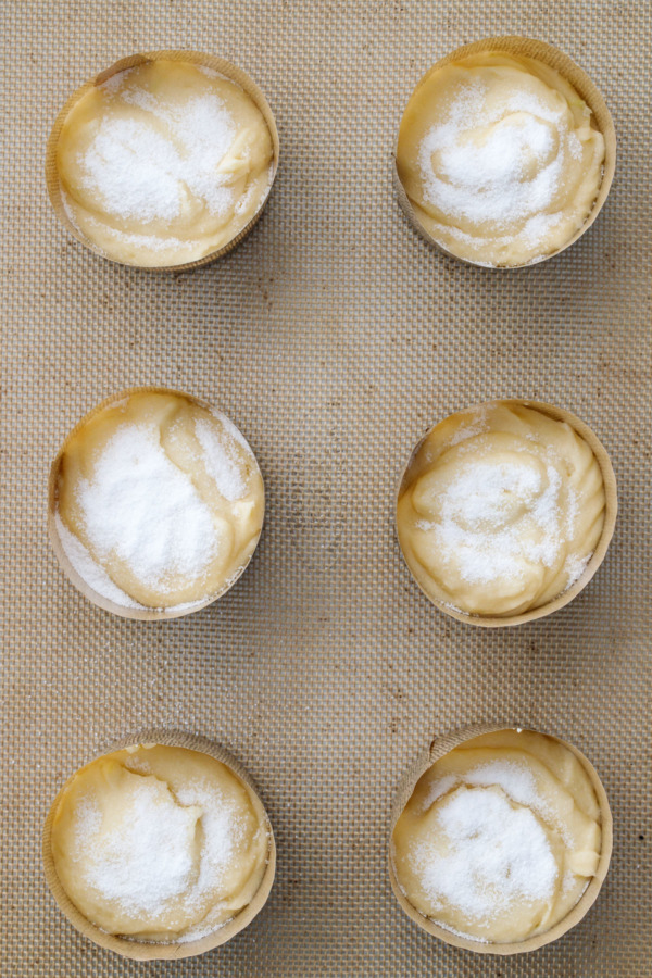 Overhead shot of muffins before being baked.