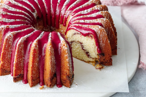 Strawberry Hibiscus Swirl Bundt Cake