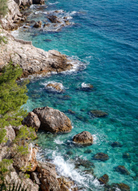 The turquoise waters on the coast of Croatia, just outside of Dubrovnik