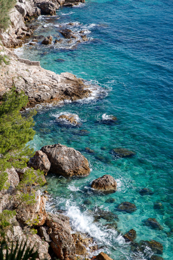 The turquoise waters on the coast of Croatia, just outside of Dubrovnik