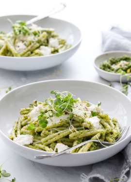 Broccoli Raab and Pistachio Pesto Pasta with Burrata