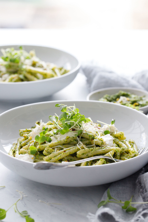 Broccoli Rabe and Pistachio Pesto Pasta with Burrata