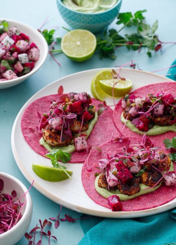 Blackened Shrimp Tacos with Dragonfruit Salsa