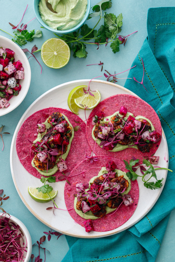 Blackened Shrimp Tacos with Dragonfruit Salsa