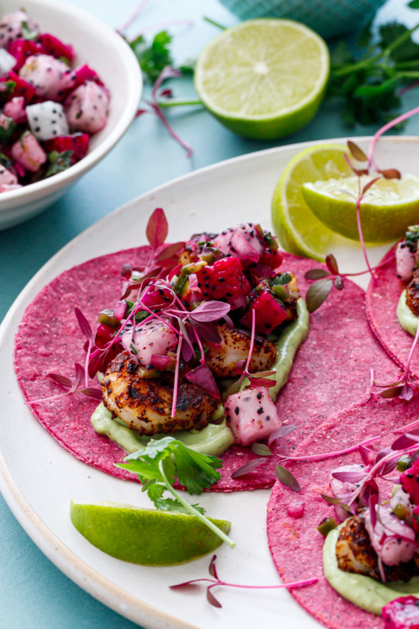 Blackened Shrimp Tacos with Dragonfruit Salsa