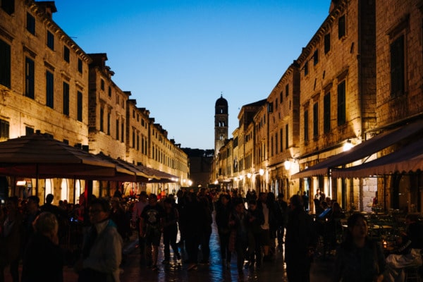 Main promenade in Dubrovnik, Croatia at night.